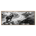 Ibex Above the Aletsch Glacier, large alpine wall art XXL featuring majestic ibex and vast glacier panorama