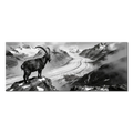 Ibex Above the Aletsch Glacier, large alpine wall art in black and white showcasing majestic mountain scenery.