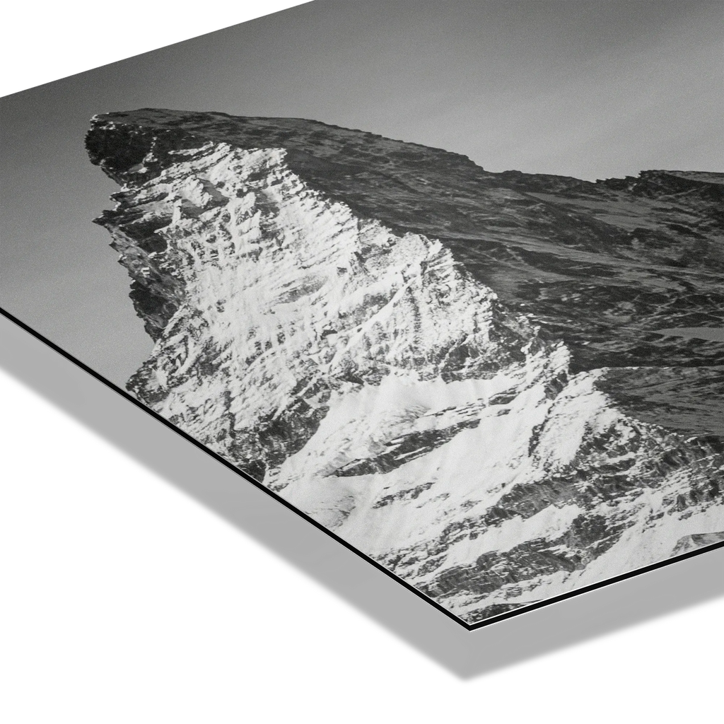 Ibex Before the Matterhorn – Alu-Dibond wall art featuring a dramatic mountain peak and textured alpine landscape.