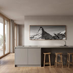 Ibex Before the Matterhorn Large-Scale Alpine Wall Art displayed in a modern kitchen setting.