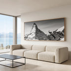 Ibex Before the Matterhorn, Large-Scale Alpine Wall Art in modern living room with mountain view.