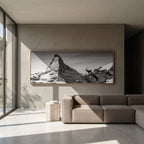 Ibex Before the Matterhorn large-scale alpine wall art displayed in a modern living room.