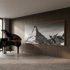 Ibex Before the Matterhorn, a large-scale alpine wall art featuring an ibex and Matterhorn in a stylish interior.