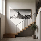 Ibex Before the Matterhorn artwork displayed as Large-Scale Alpine Wall Art in a modern staircase setting.