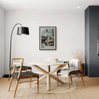 Jorney to the capital, Bern - Poster displayed in a modern dining area featuring a cozy café scene.