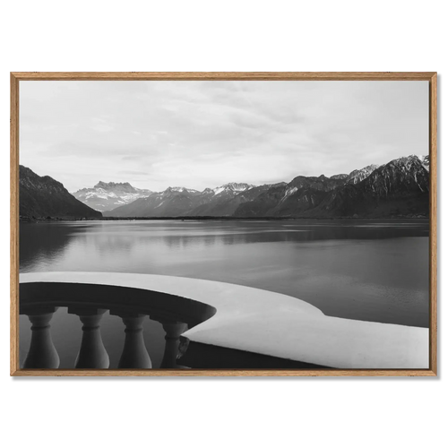 Lake Geneva Balcony, Chablais – Alu-Dibond wall art featuring a calm lake and mountains.