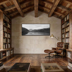Lake Geneva, Chablais – Alu-Dibond wall art displayed in a cozy library with wood accents.