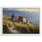 Lavaux Vineyard Estate – Poster depicting vineyards and historic estate above Lake Geneva.