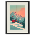 Lift at Dawn - Poster featuring a serene ski lift at sunrise amid pastel-colored snow-covered mountains.
