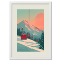 Lift at Dawn - Poster featuring a serene alpine ski lift at sunrise with pastel tones and snowy mountains.