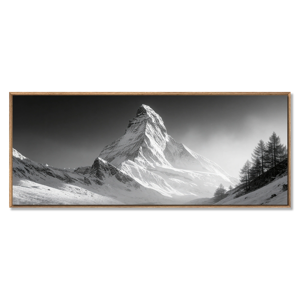 Light of the Matterhorn – Alu-Dibond wall art depicting a monochrome mountain landscape.