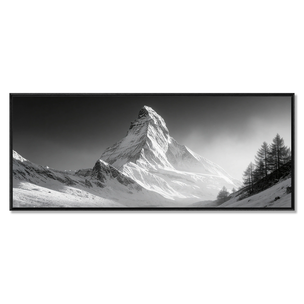 Light of the Matterhorn – Alu-Dibond wall art depicting the Matterhorn in a serene monochrome landscape.