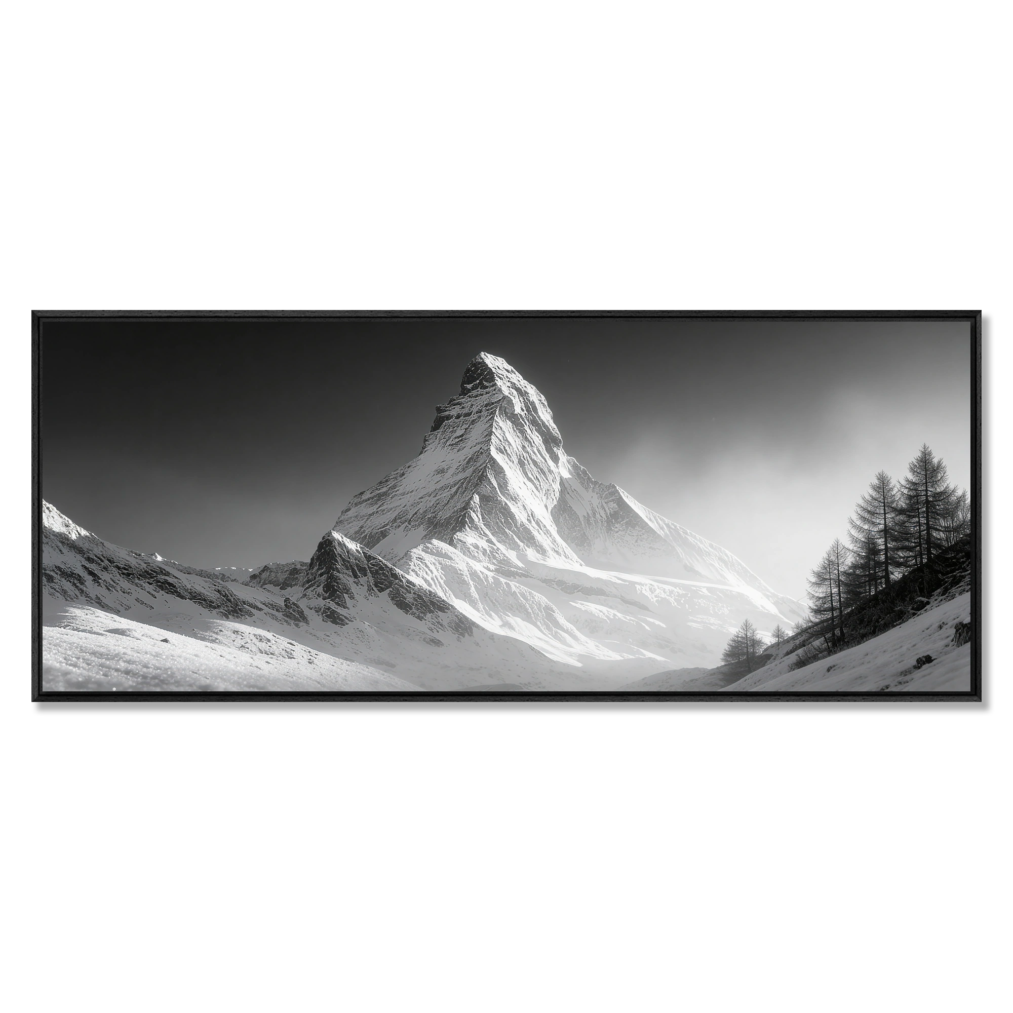 Light of the Matterhorn – Alu-Dibond wall art depicting the Matterhorn in a serene monochrome landscape.