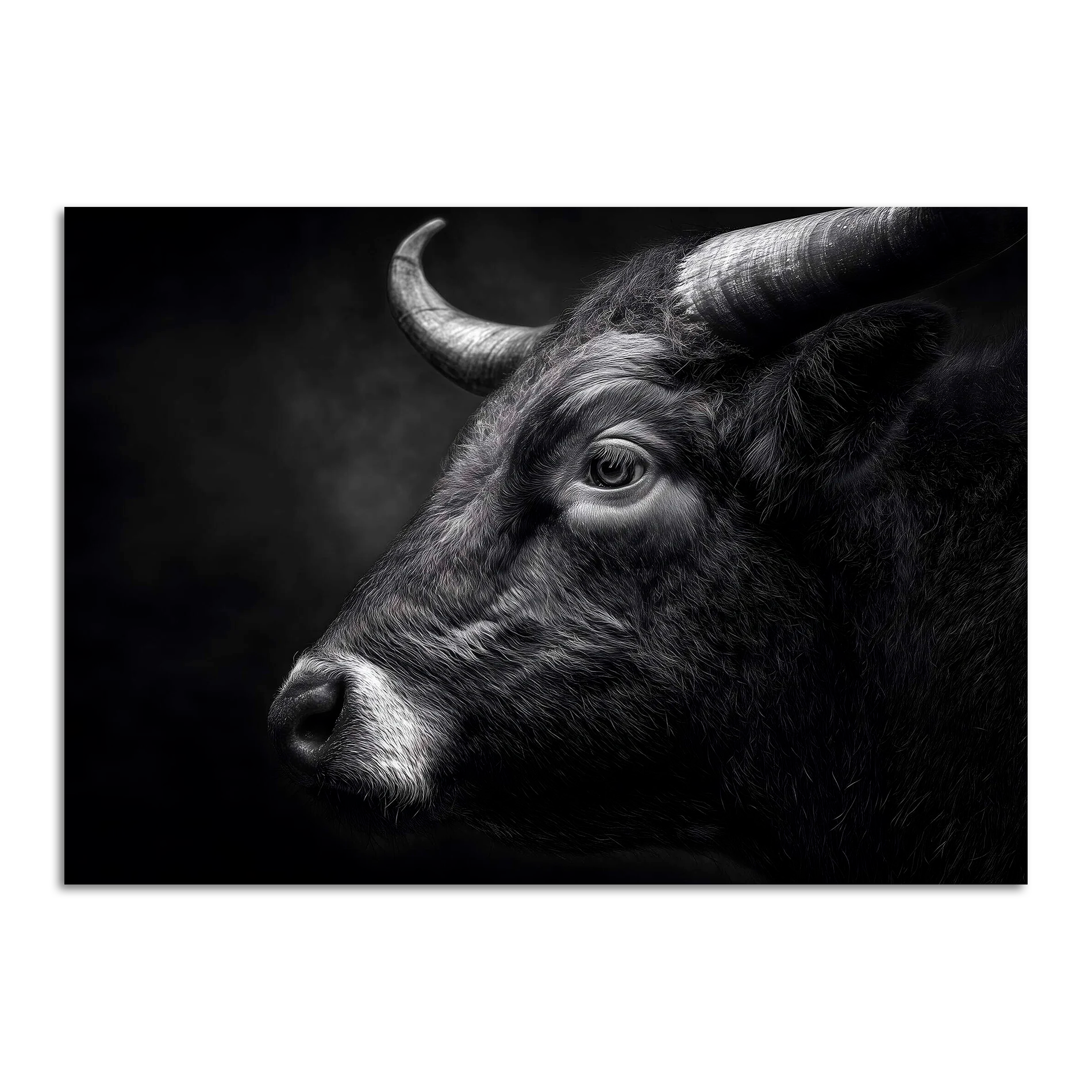 Limited Alpine Animal Posters – 70×100 cm artwork featuring a detailed portrait of an Alpine bull.