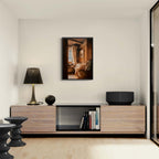 Linen and Light, Alpine Window - Poster displayed in a modern interior with wooden textures and soft lighting.