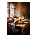 Loaf and Lightbeam - Poster featuring a rustic alpine breakfast with bread, butter, jam, and coffee by a wooden window.