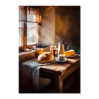 Loaf and Lightbeam - Poster featuring a rustic alpine breakfast with bread, butter, jam, and coffee by a wooden window.