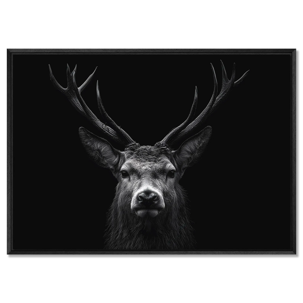 Majesty of a deer - Alu-Dibond wall art featuring a majestic stag with antlers against a dark backdrop.