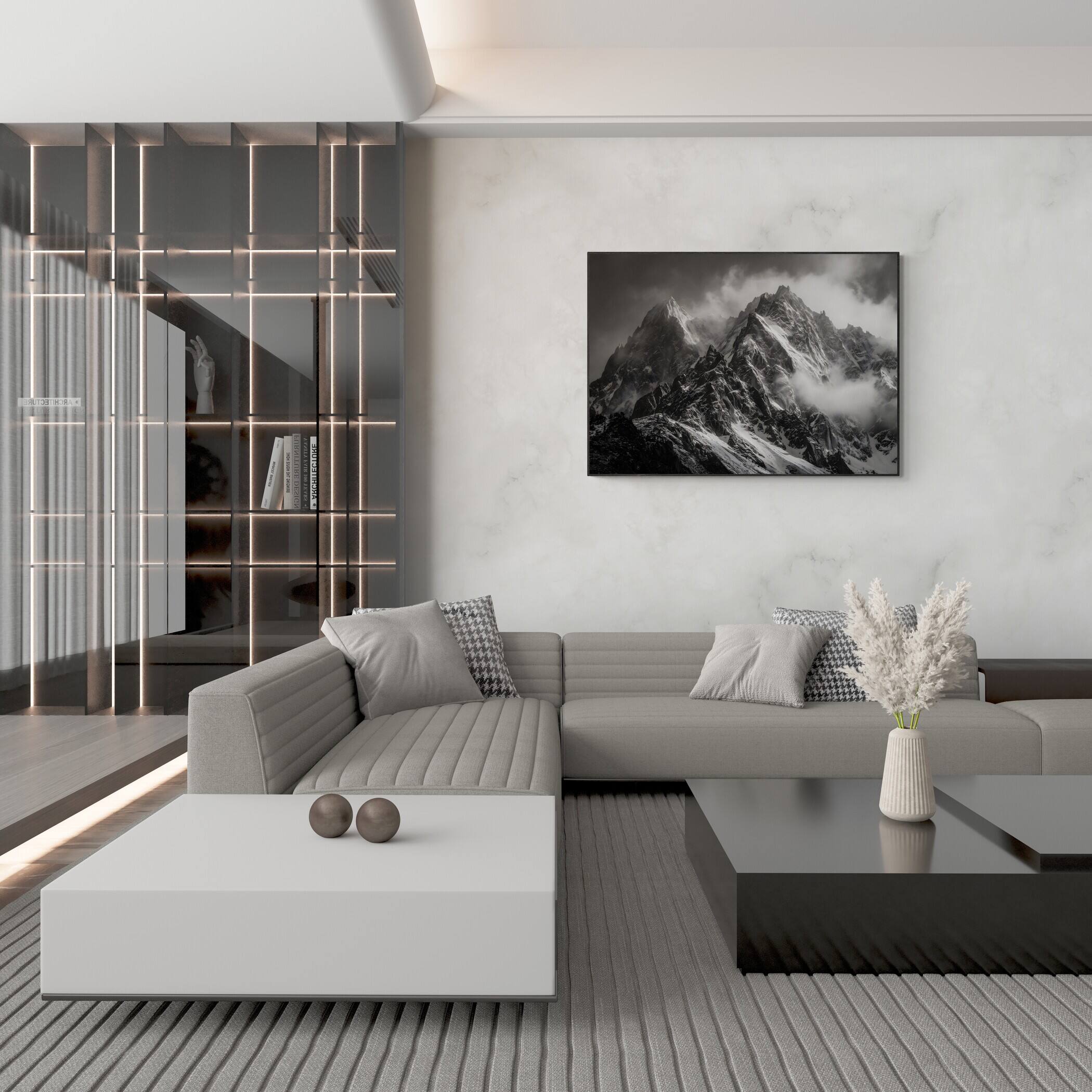 The Majesty of the Alps – Alu-Dibond wall art displayed in a modern living room setting.