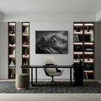 The Majesty of the Alps – Alu-Dibond wall art displayed in a modern office setting with elegant decor.