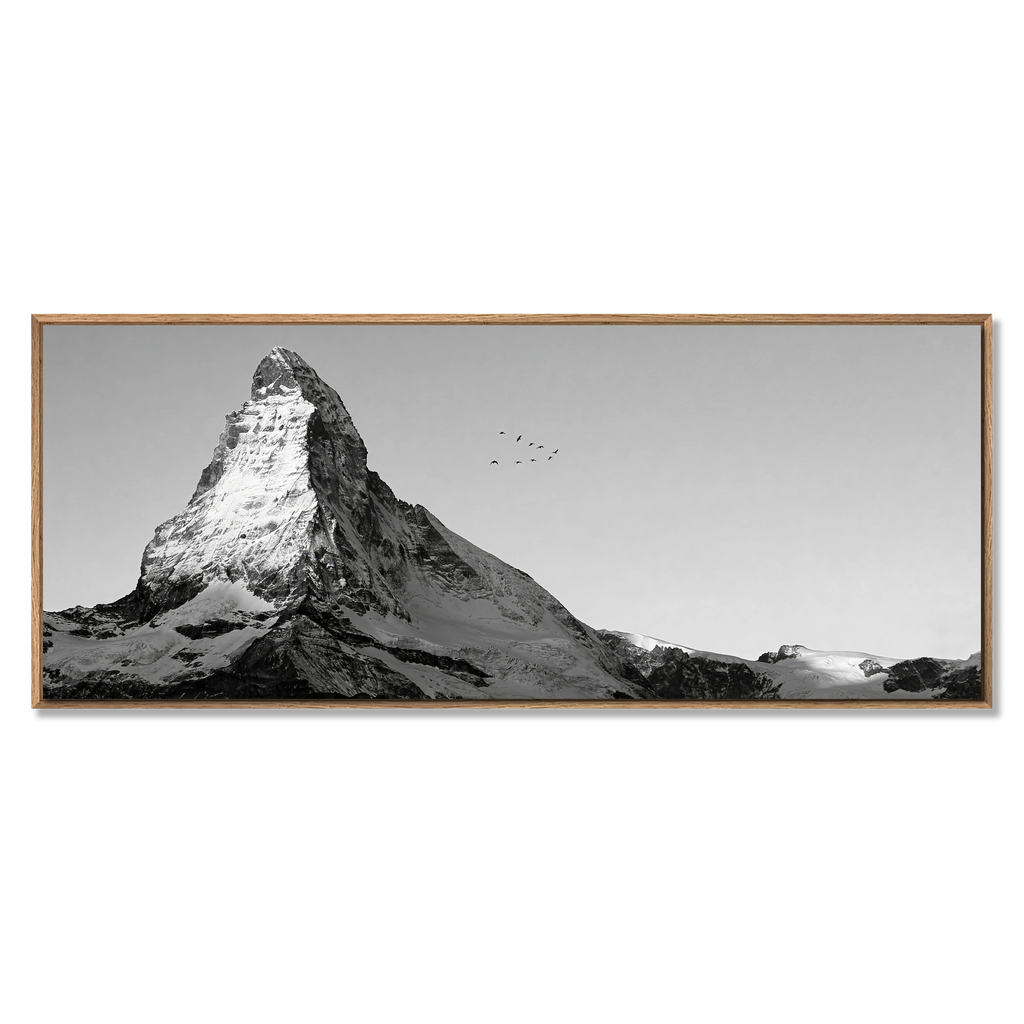 Matterhorn with Birds – Alu-Dibond wall art featuring a majestic mountain and birds in serene sky.