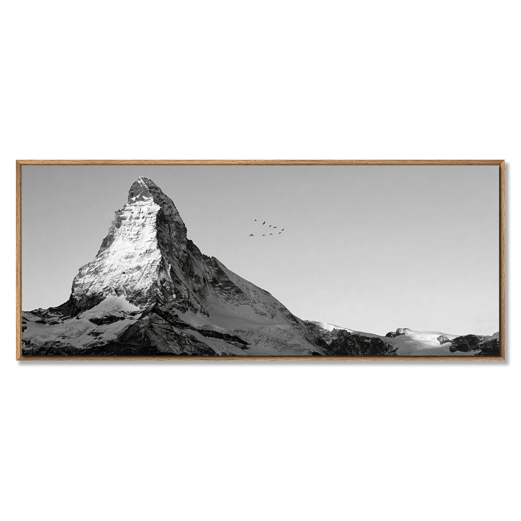 Matterhorn with Birds – Alu-Dibond wall art featuring a majestic mountain and birds in serene sky.