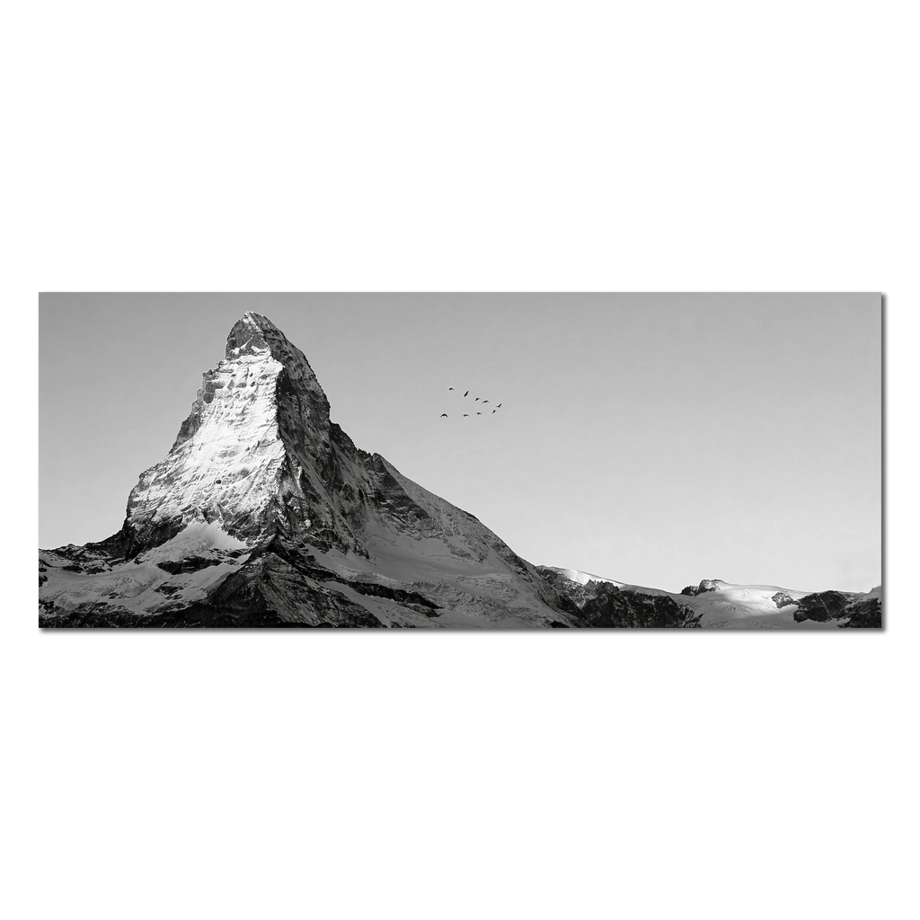 Matterhorn with Birds – Alu-Dibond wall art featuring a mountain and birds in the sky, symbolizing freedom.