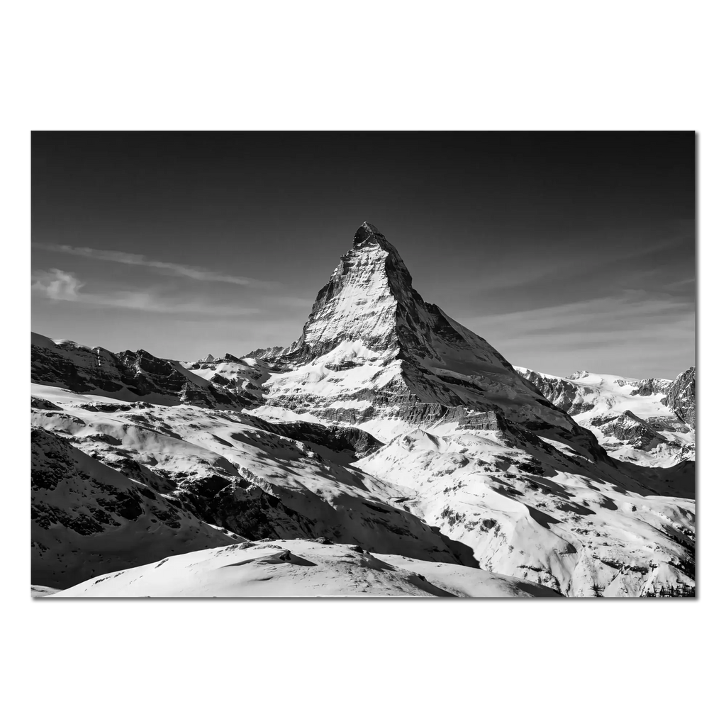Matterhorn Eternal Contrast – Alu-Dibond wall art showcasing the Matterhorn peak against a snowy alpine landscape.