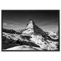 Matterhorn Eternal Contrast – Alu-Dibond wall art showcasing the iconic mountain in black and white over snow-covered terrain.
