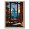 Matterhorn Evening - Poster showcasing a cozy restaurant view with the Matterhorn at sunset.