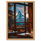 Matterhorn Evening - Poster showcasing a cozy restaurant view with the Matterhorn at sunset.