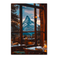 Matterhorn Evening - Poster featuring warm restaurant ambiance with the Matterhorn view outside.