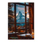 Matterhorn Evening - Poster featuring warm restaurant ambiance with the Matterhorn view outside.