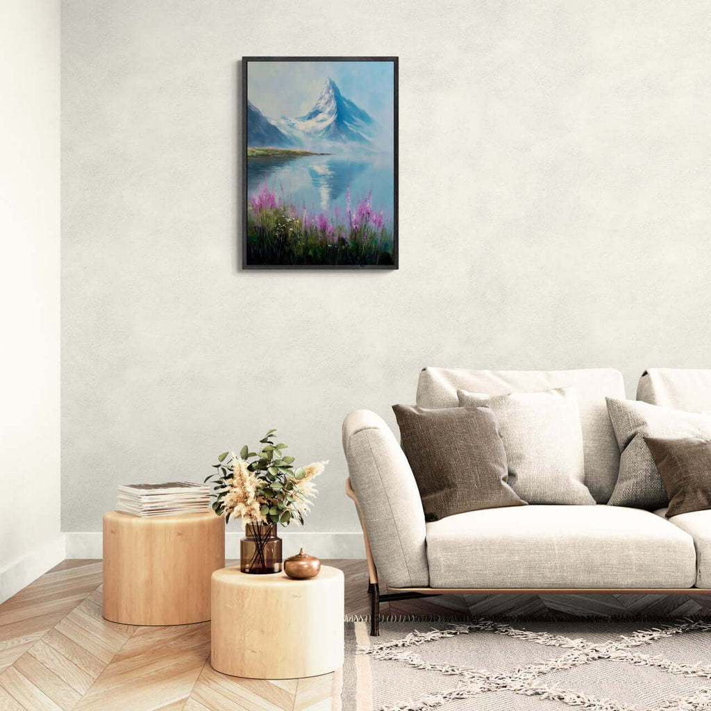 Matterhorn & Fireweed - Poster displayed in a modern living room with soft colors and natural decor.