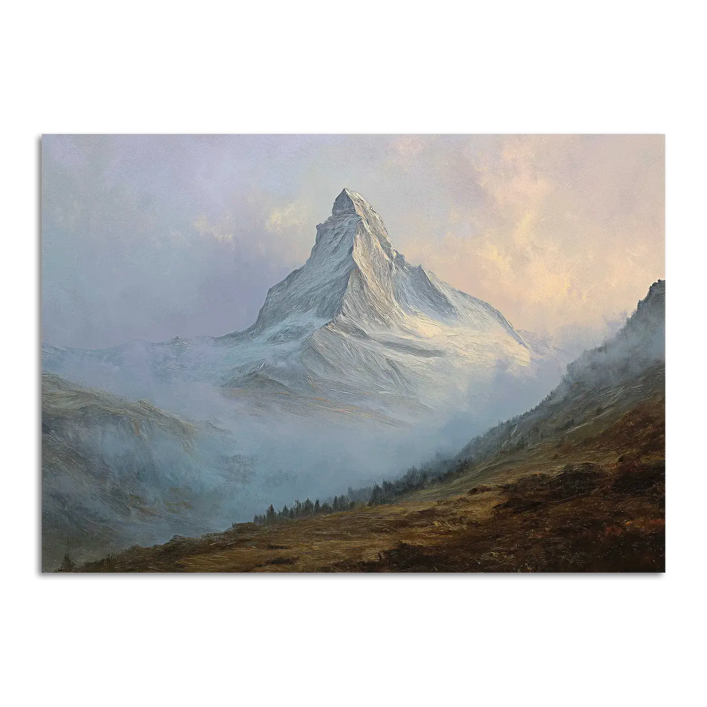 Matterhorn in Mist – Poster showing the Matterhorn above a soft mist, evoking a calm and timeless alpine landscape.