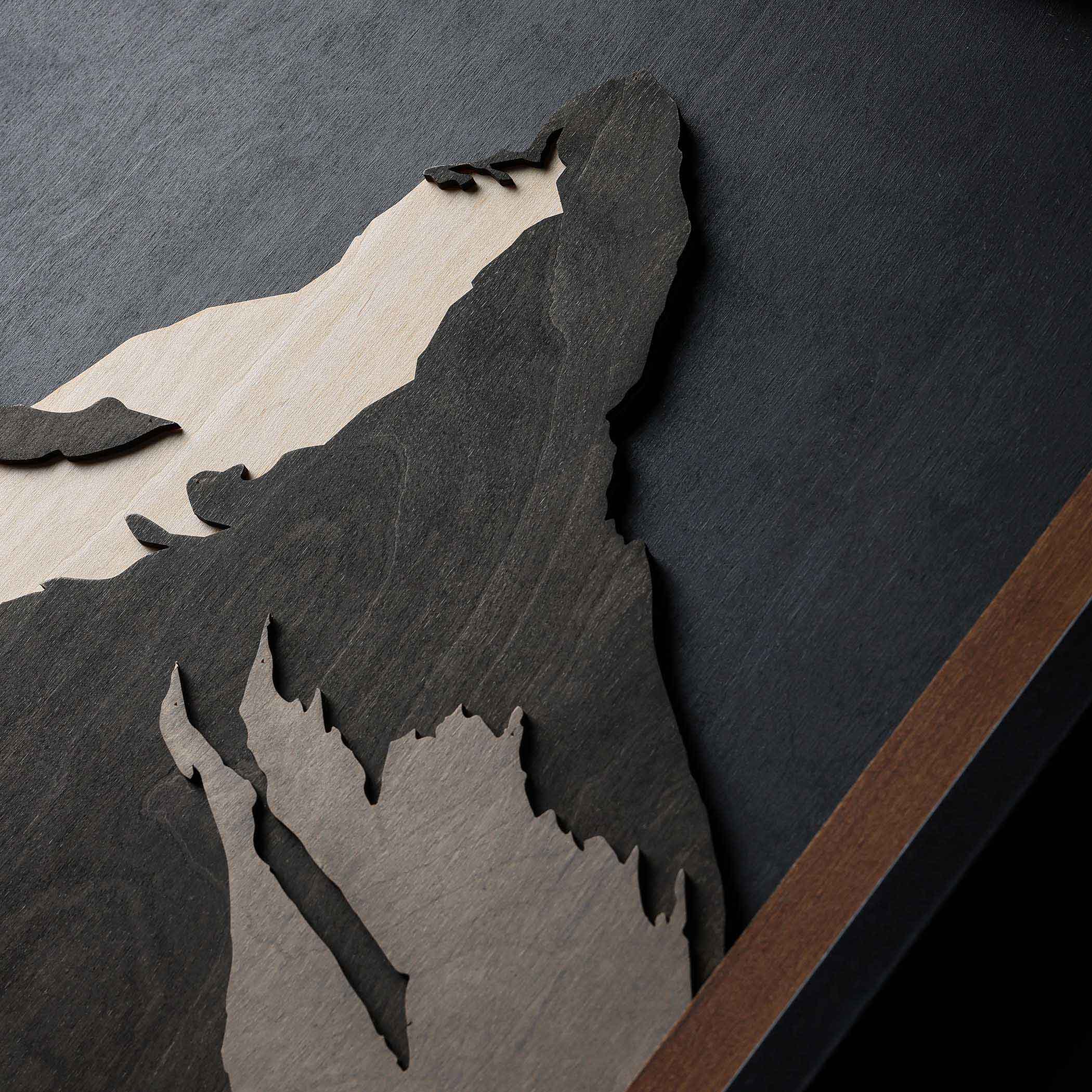 Close-up of Matterhorn: Multilayered Plywood Artwork showcasing wood texture and layered design.