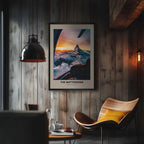 The Matterhorn - Poster featuring an aerial view of the Matterhorn at sunrise, ideal for modern interiors.