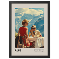 Meeting by the mountains - Poster featuring a stylish couple in the Alps, enjoying a quiet moment outdoors.