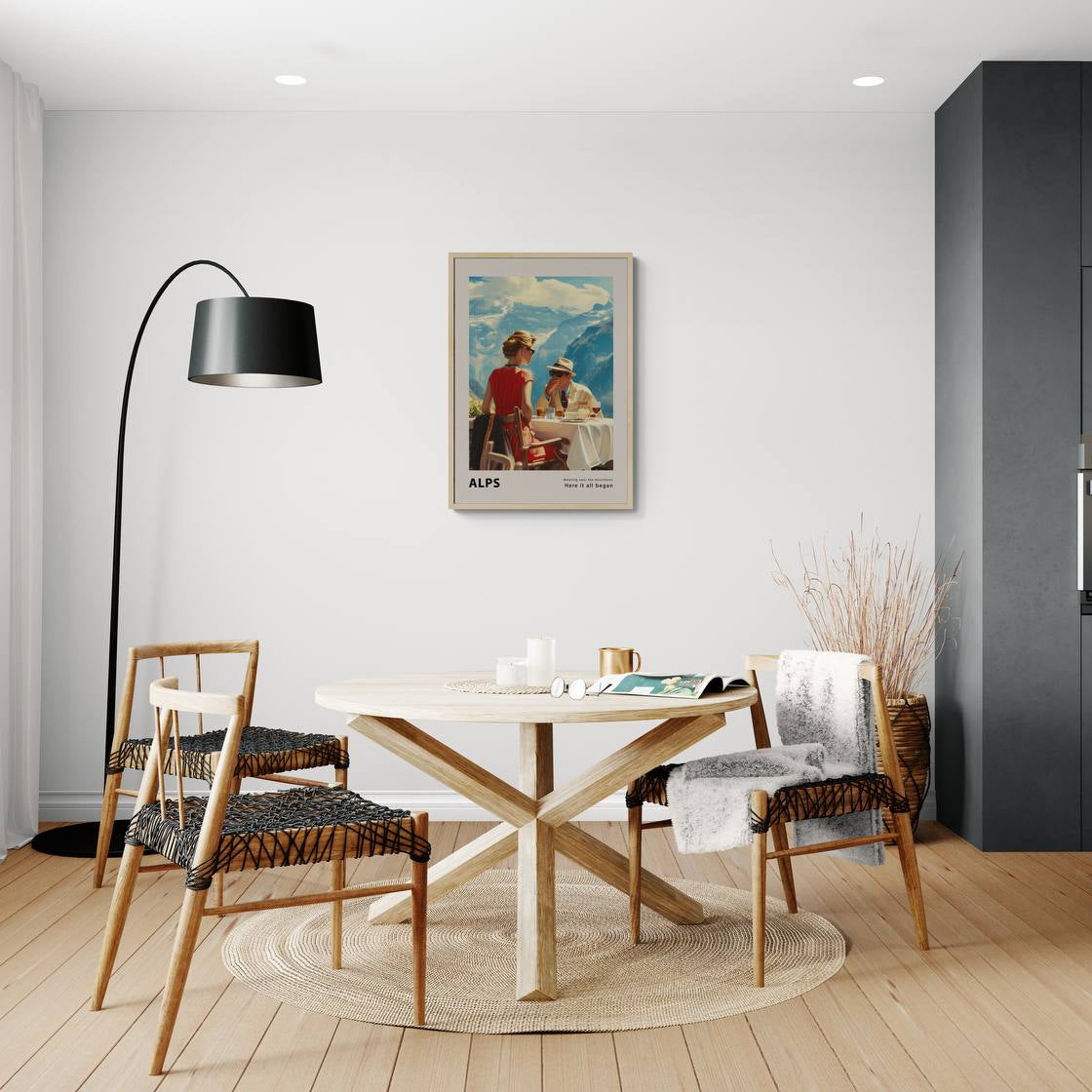 Meeting by the mountains - Poster displayed in a modern dining area, enhancing the elegant atmosphere of the space.