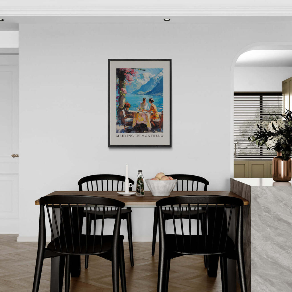 Meeting in Montreux - Poster displayed in modern dining area, emphasizing its wall art appeal.