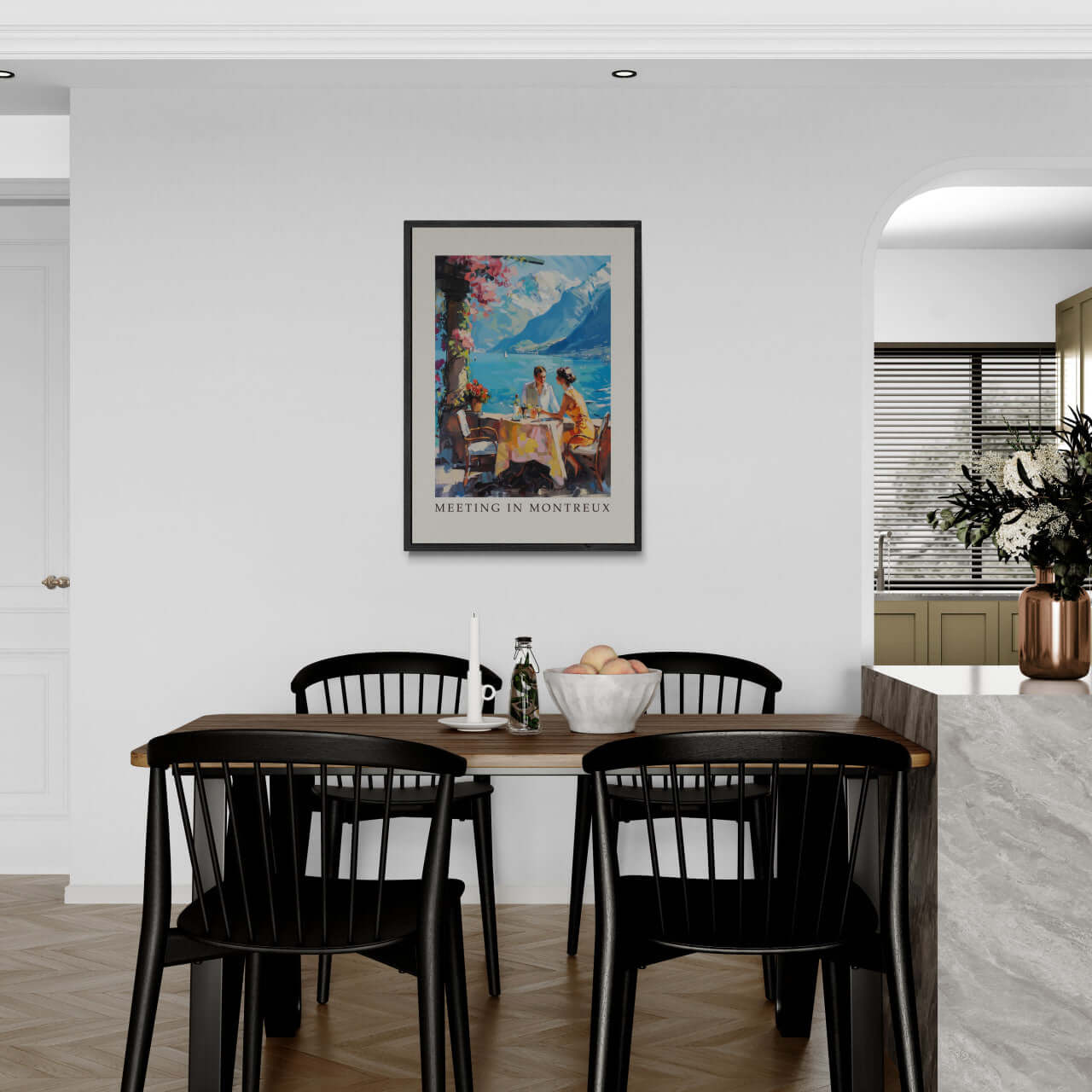 Meeting in Montreux - Poster displayed in modern dining area, emphasizing its wall art appeal.