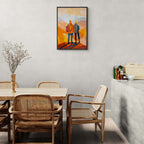 Memories at the Summit - Poster artwork featuring travelers in warm tones, displayed as Wall Art on Alu-Dibond.