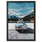 Mercedes on Ice St. Moritz - Poster featuring a classic Mercedes on frozen lake with alpine scenery.