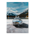 Mercedes on Ice St. Moritz - Poster featuring a classic Mercedes on a frozen lake with snowy mountains.