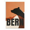 Bern Silhouette - Poster featuring a bear silhouette above a cityscape with warm orange tones.