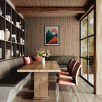Davos – Winter Retreat - Poster displayed in a modern dining area with wooden accents and stylish seating.
