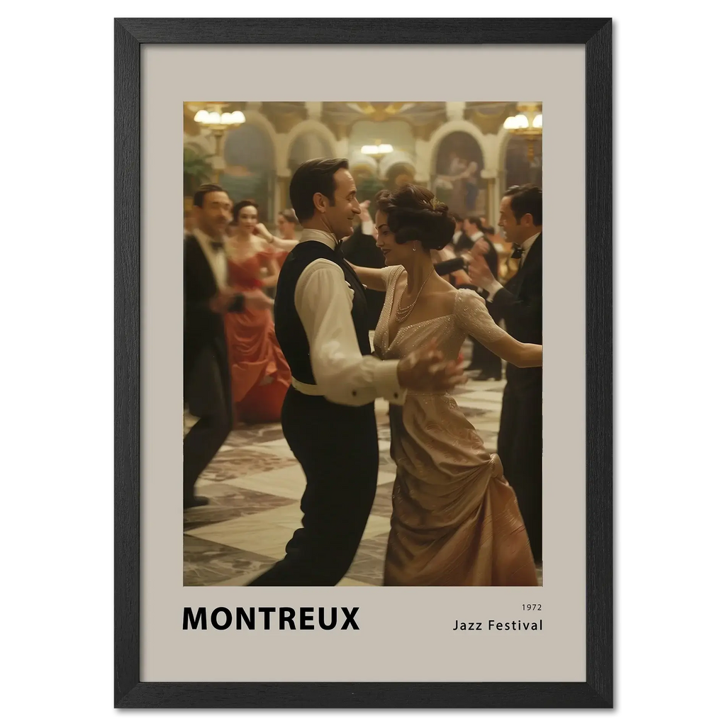 Montreux jazz festival - Poster featuring a couple dancing in a glamorous ballroom setting.