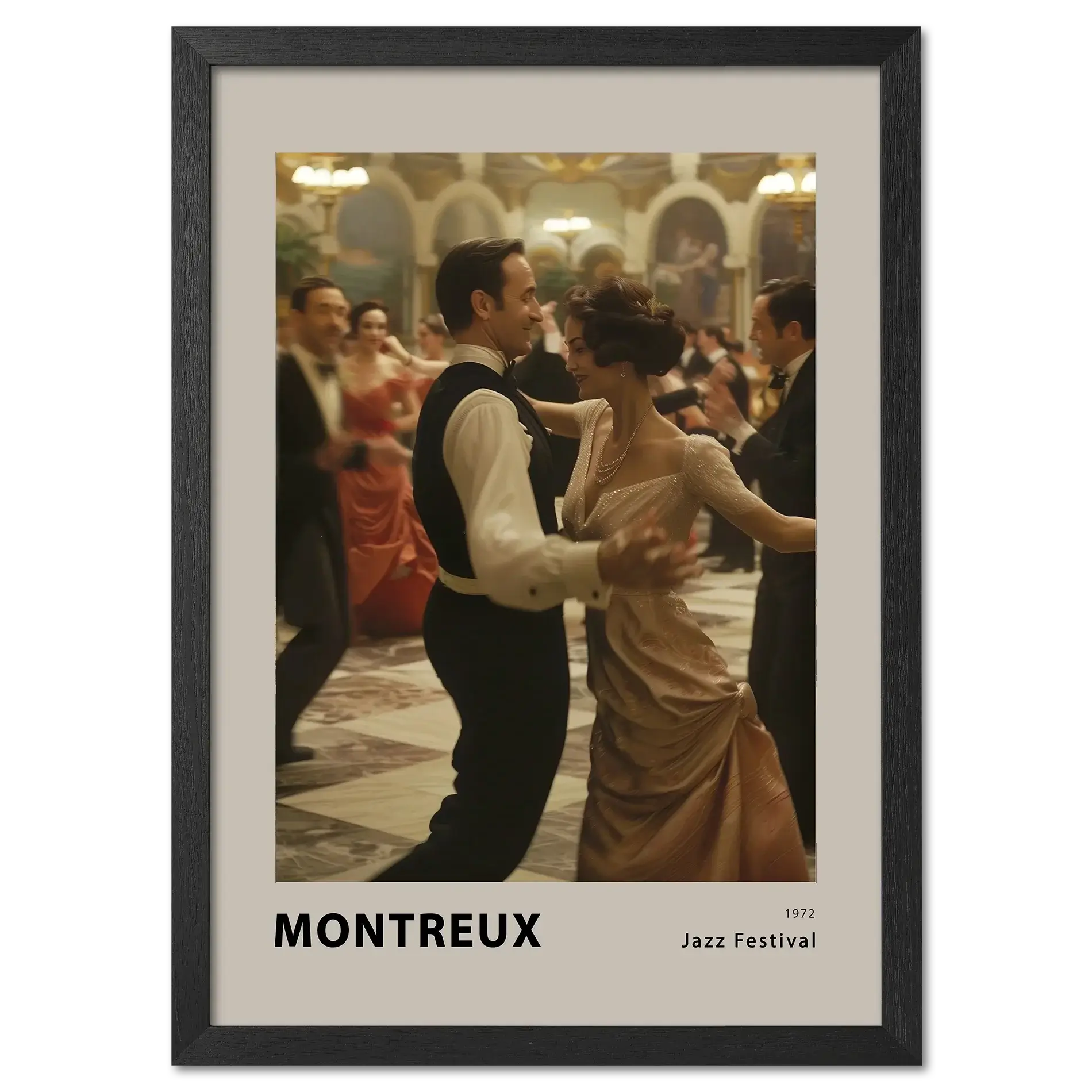 Montreux jazz festival - Poster featuring a couple dancing in a glamorous ballroom setting.