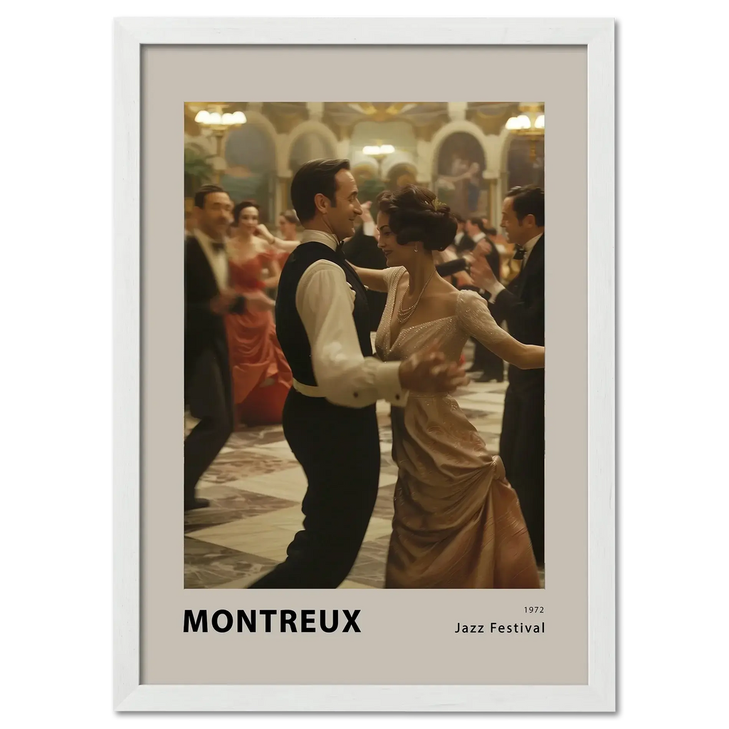 Montreux jazz festival - Poster featuring a couple dancing at a glamorous event in vintage style.