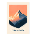 Morning in Chamonix - Poster depicting a serene dawn over mountains and a cable car.